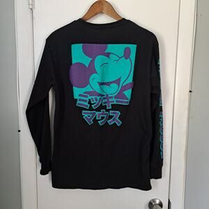 Disney Mickey Men's Kanji Long Sleeve Graphic T-Shirt - Black Medium